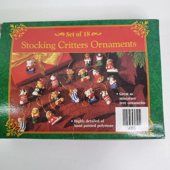 Set of 18 Stocking Critters Ornaments Christmas Hand Painted w Box VTG - Picture 4 of 12